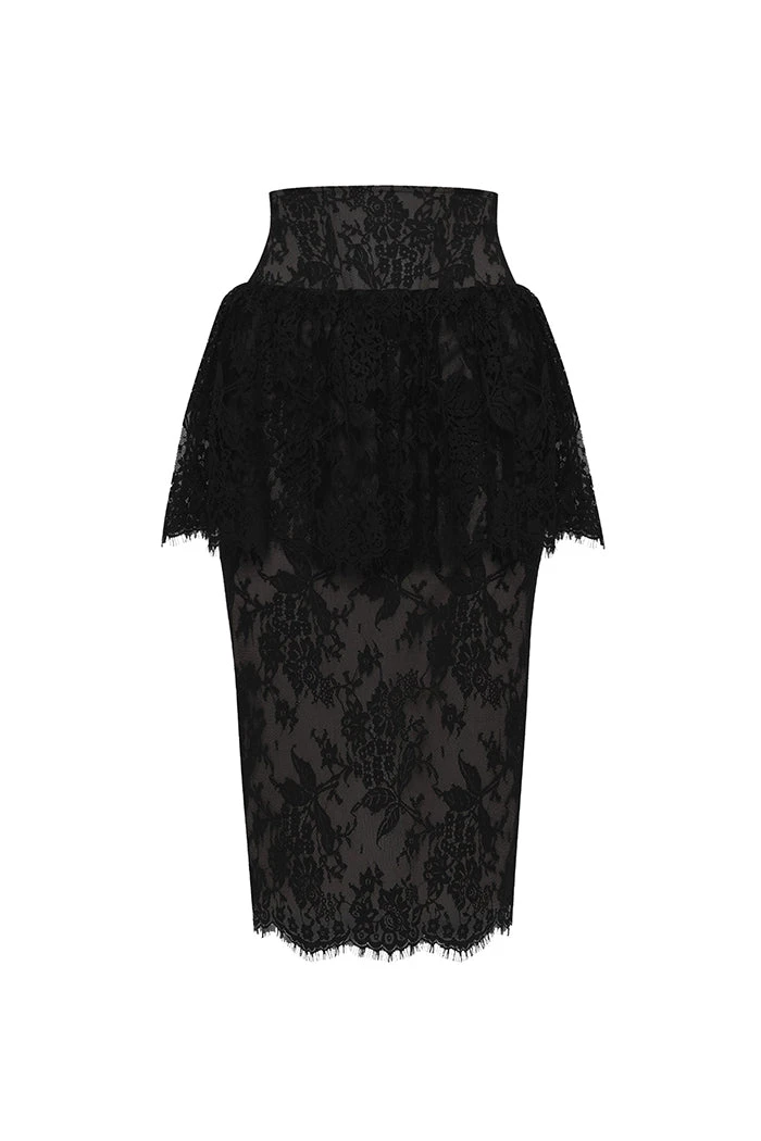 Rasario Lace Midi Skirt With Corset Belt Rasario Lace Skirt – couture evening dress