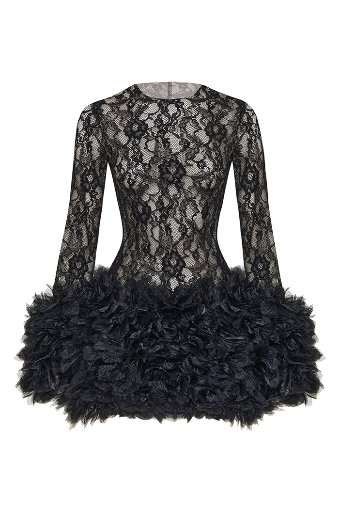 Rasario Mini Lace Dress With Flowers Rasario Lace Dress – couture evening dress