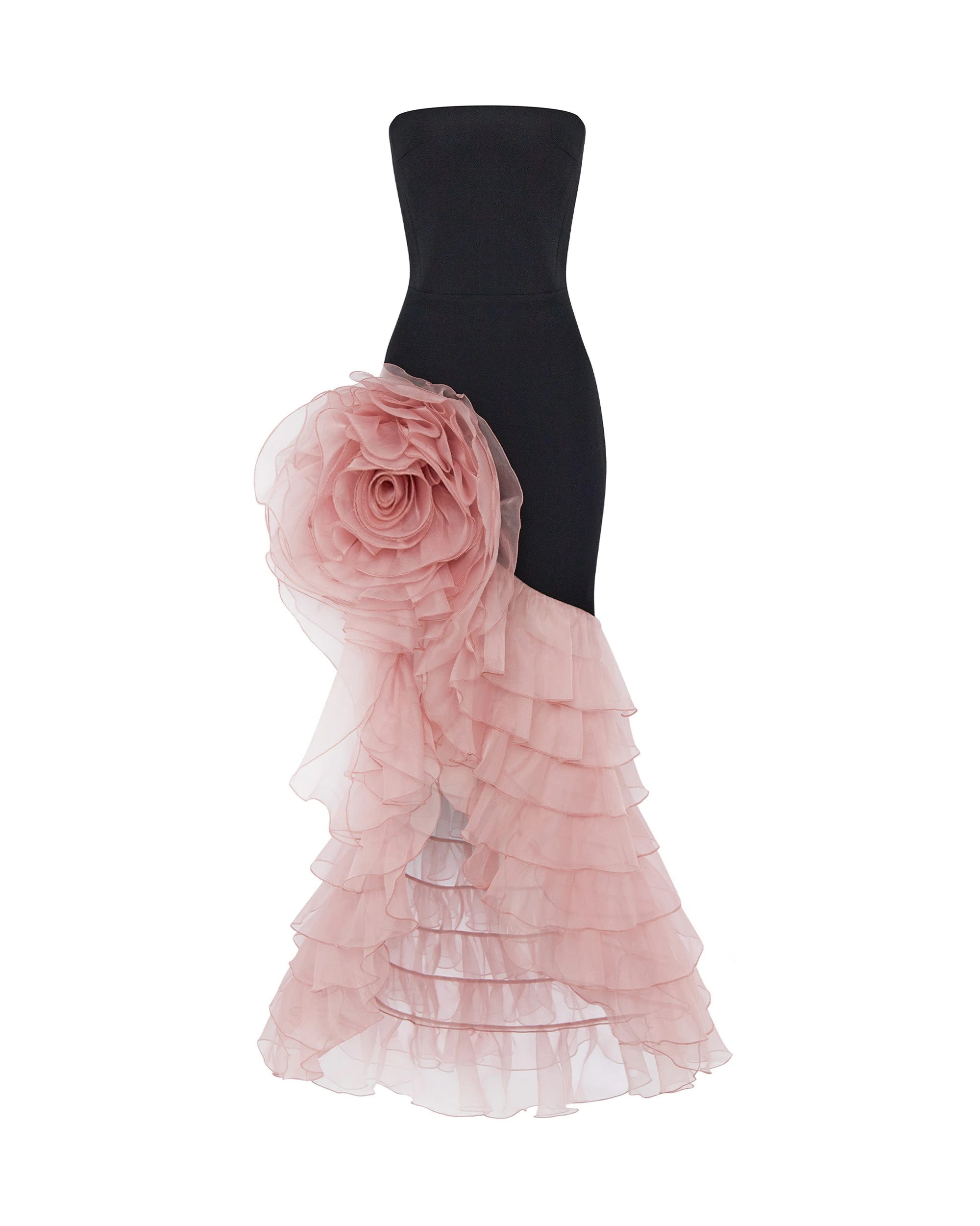 Rasario Crepe And Chiffon Maxi Dress With A Voluminous Flower Rasario Crepe Dress – couture evening dress