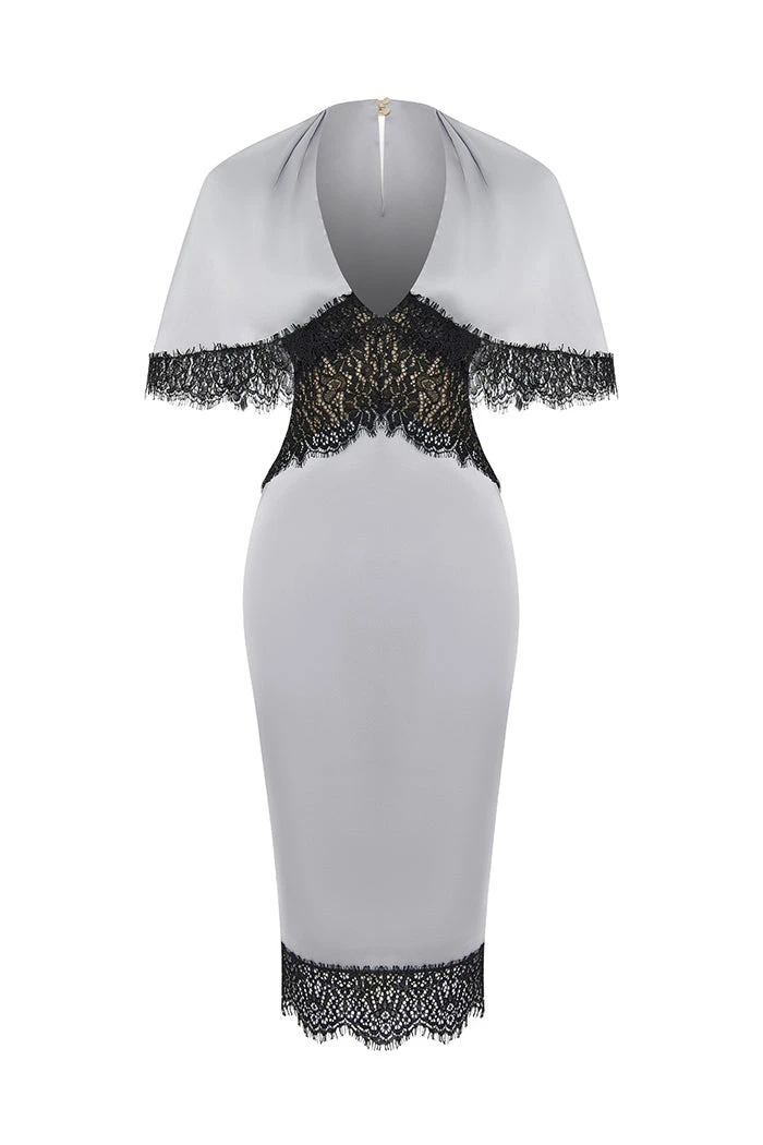 Rasario Lace And Satin Midi Dress Rasario Lace Dress – couture evening dress