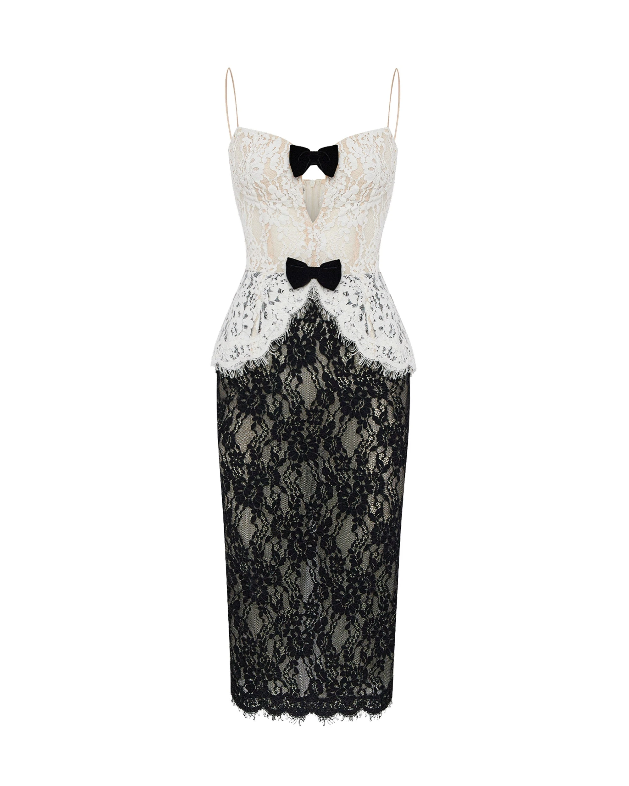 Rasario Lace Corset Midi Dress With Bows Rasario Lace Dress – couture evening dress