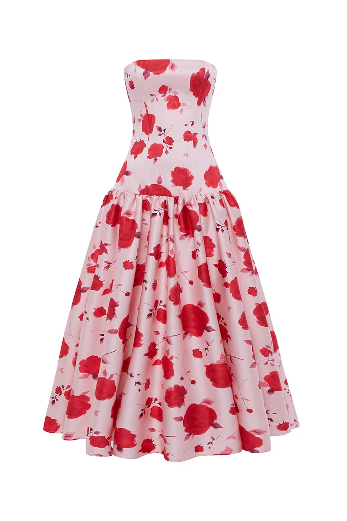 Rasario Printed Midi Dress With Volumenous Skirt Rasario Floral Dress – couture evening dress