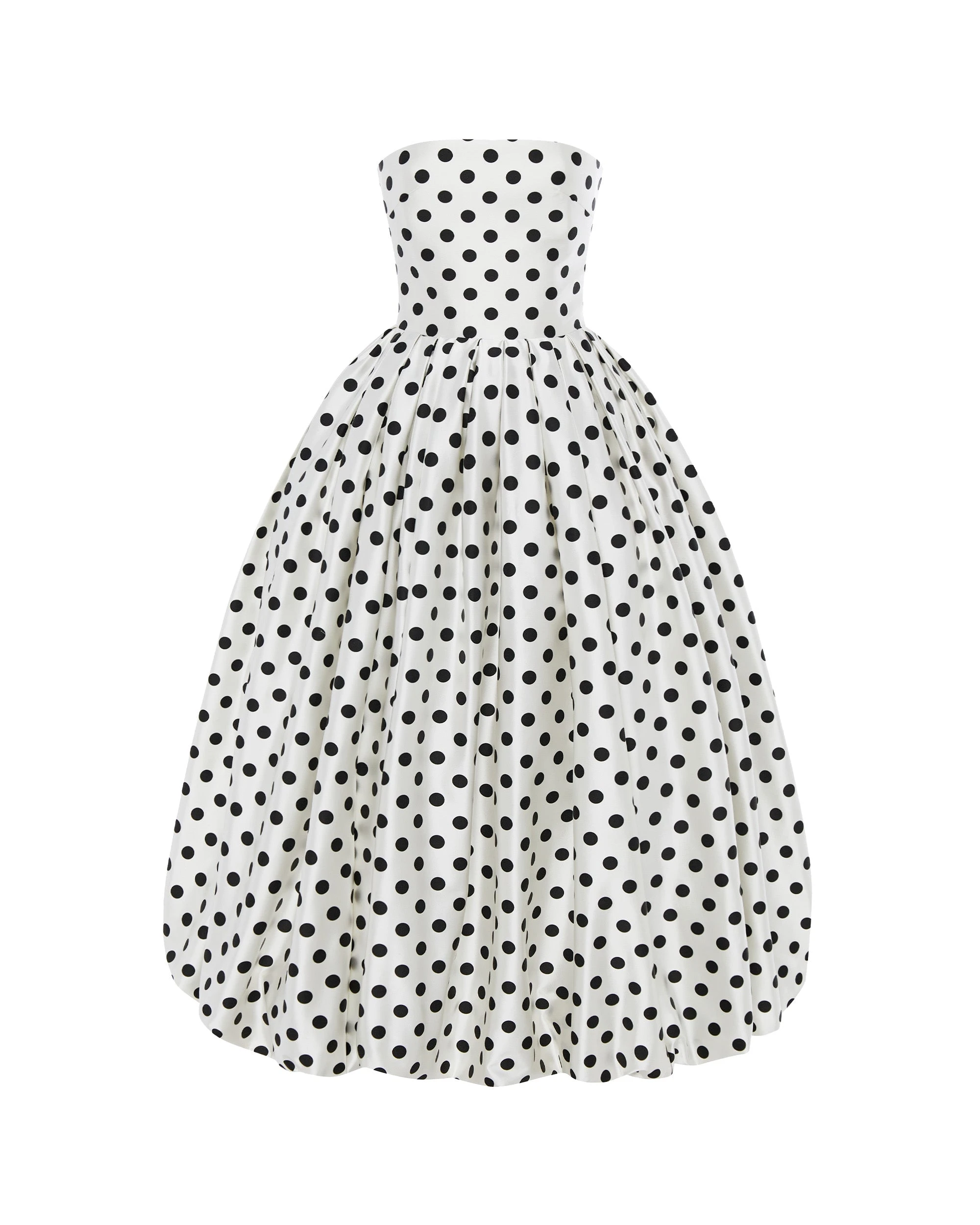 Rasario Satin Midi Dress With A Voluminous Skirt Rasario Polka dot – couture evening dress