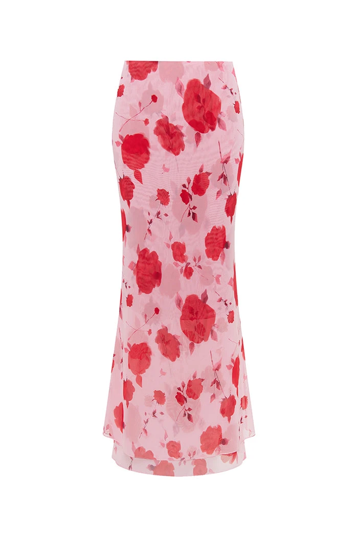 Rasario Two-Layered Printed Chiffon Maxi Skirt Rasario Floral – couture evening dress