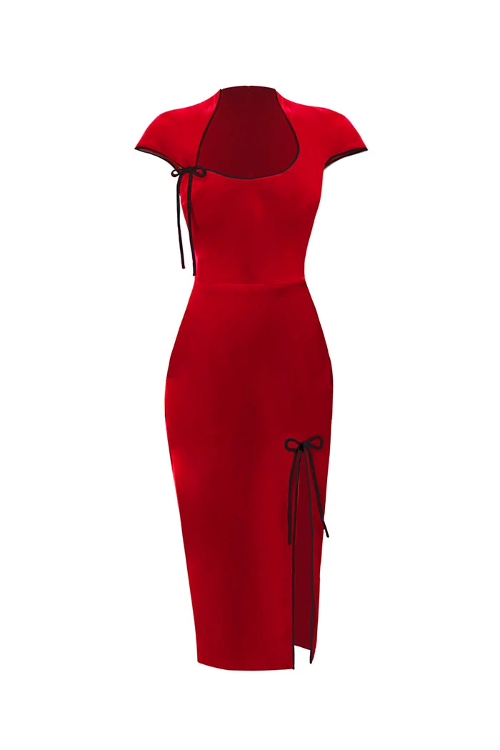Rasario Velvet Midi Dress With Ties Rasario Velvet Dress – couture evening dress