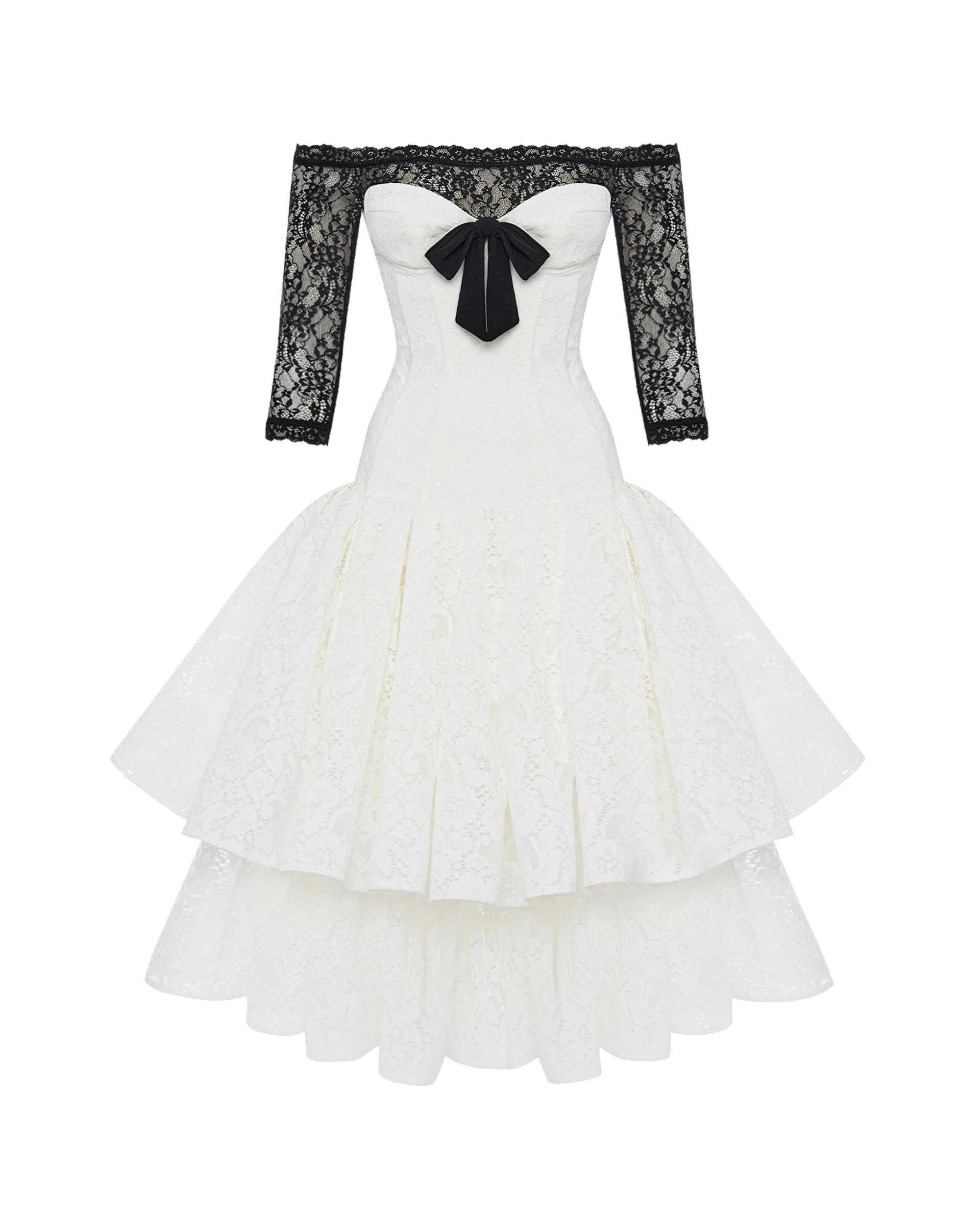 Rasario Corset Lace Midi Dress With A Bow Rasario Lace Dress – couture evening dress