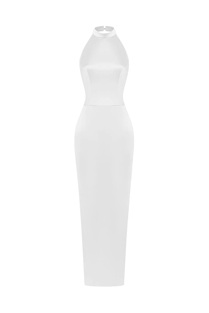 Rasario Satin Maxi Dress With A Side Slit Rasario Satin Dress – couture evening dress
