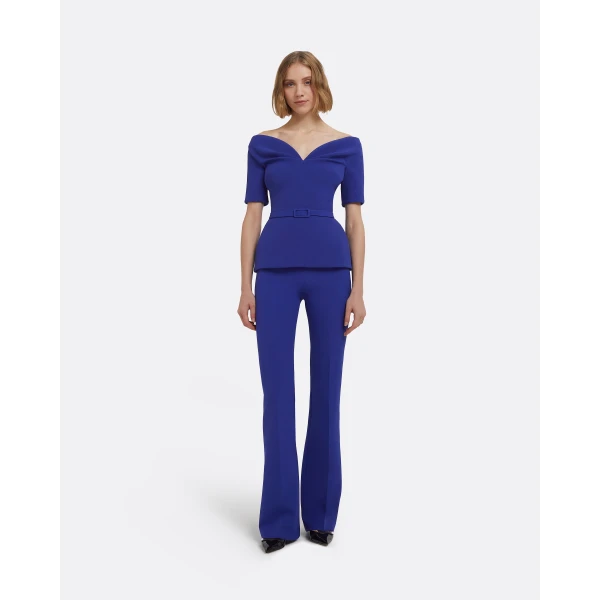 Alexa Trousers In Skiathos Blue by Safiyaa ‚Äì luxury pants in Blue available at Luxury Shoes 