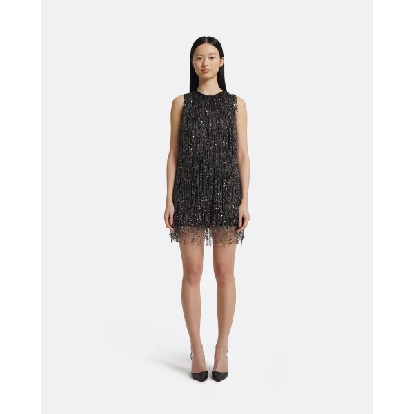 Amal Short Dress In Black With Gunmetal by Safiyaa ‚Äì luxury dresses in Black available at Luxury Shoes 