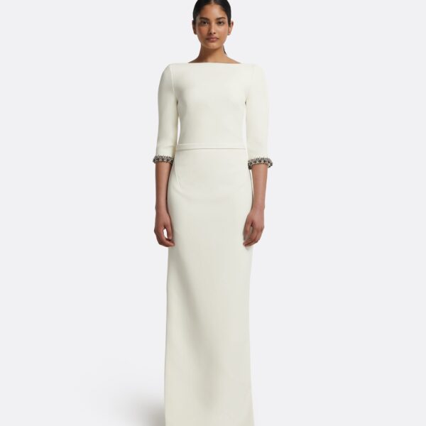 Amaris Long Dress In Ivory With Gunmetal by Safiyaa ‚Äì luxury dresses in Ivory available at Luxury Shoes 
