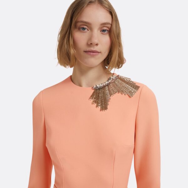 Aspen Long Dress In Apricot With Gunmetal Embellishment by Safiyaa ‚Äì luxury dresses in Orange available at Luxury Shoes 