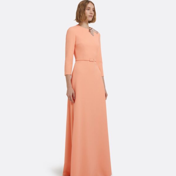 Aspen Long Dress In Apricot With Gunmetal Embellishment by Safiyaa ‚Äì luxury dresses in Orange available at Luxury Shoes 