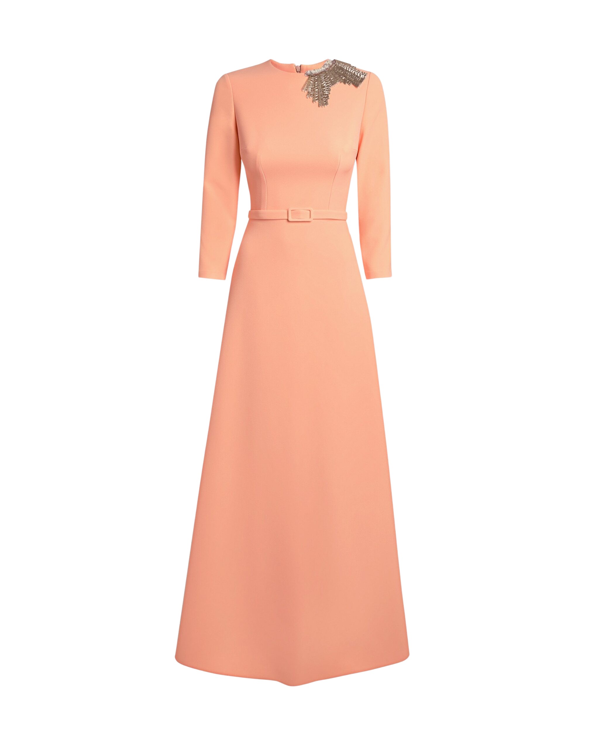 Safiyaa Aspen Long Dress In Apricot With Gunmetal Embellishment