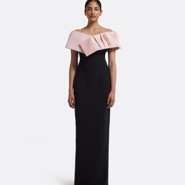 Azrael Long Dress & Hanabi Harness In Lotus Bloom On Black by Safiyaa ‚Äì luxury dresses in Black available at Luxury Shoes 