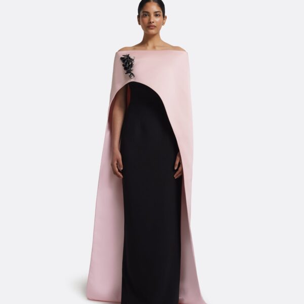 Azrael Long Dress & Maddox Harness In Lotus Bloom With Black Pearl by Safiyaa ‚Äì luxury dresses in Black available at Luxury Shoes 