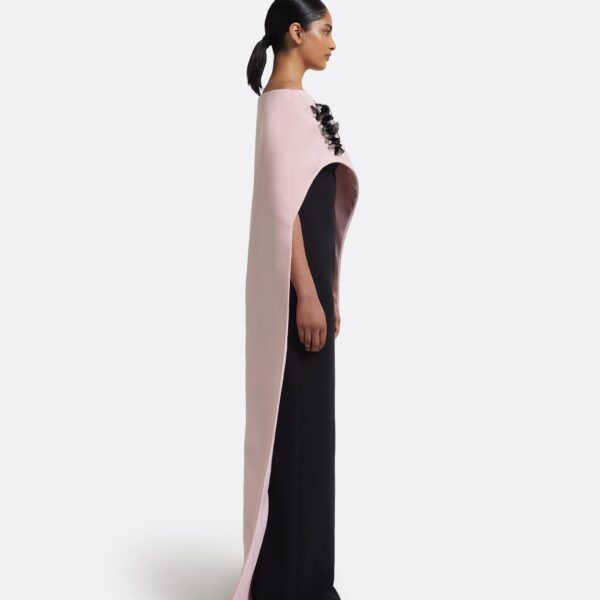 Azrael Long Dress & Maddox Harness In Lotus Bloom With Black Pearl by Safiyaa ‚Äì luxury dresses in Black available at Luxury Shoes 