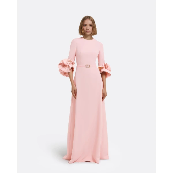 Belen Long Dress In Lychee With Embellished Belt by Safiyaa ‚Äì luxury dresses in Pink available at Luxury Shoes 