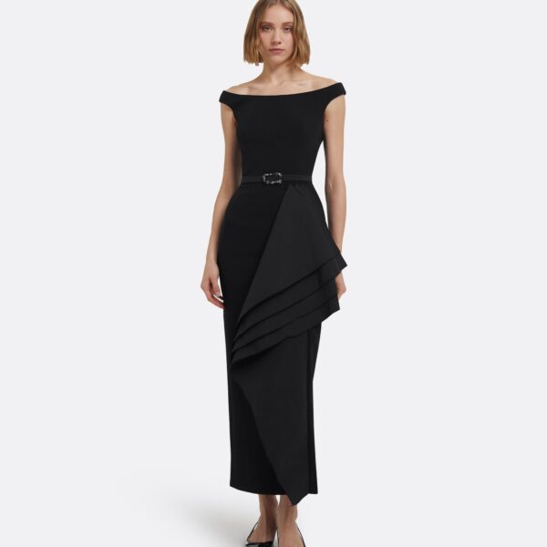 Bree Midi Dress In Black With Embellished Belt by Safiyaa ‚Äì luxury dresses in Black available at Luxury Shoes 