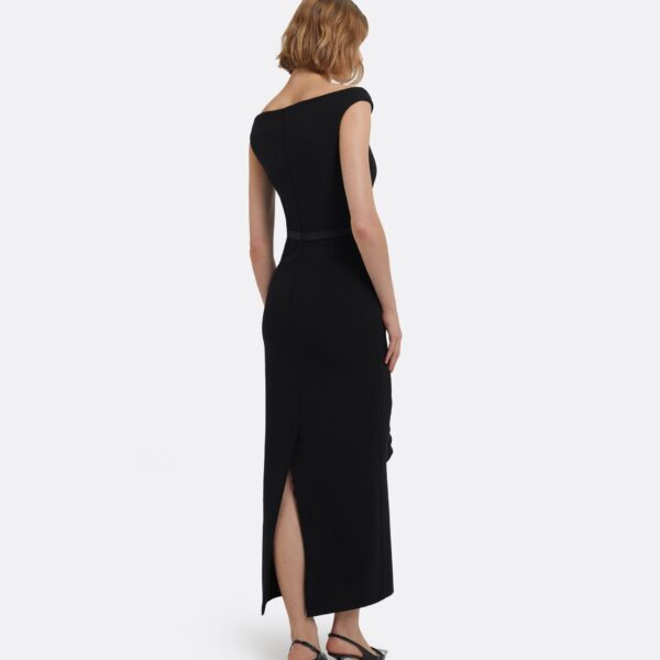 Bree Midi Dress In Black With Embellished Belt by Safiyaa ‚Äì luxury dresses in Black available at Luxury Shoes 