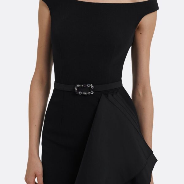 Bree Midi Dress In Black With Embellished Belt by Safiyaa ‚Äì luxury dresses in Black available at Luxury Shoes 