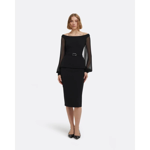 Breena Top In Black With Embellished Belt by Safiyaa ‚Äì luxury tops in Black available at Luxury Shoes 