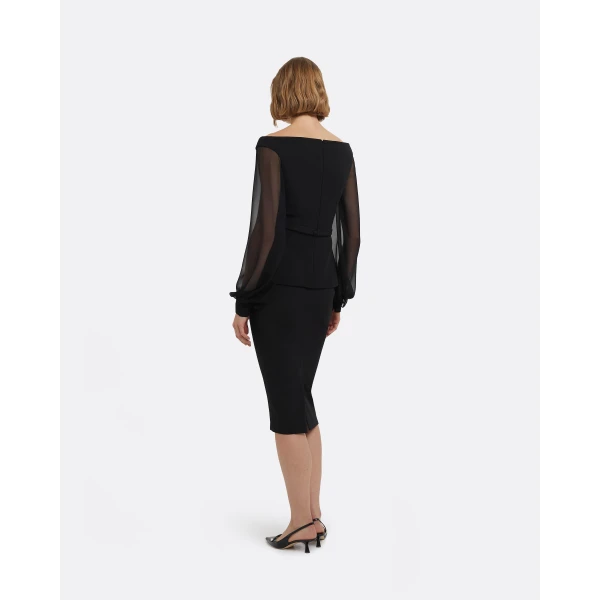 Breena Top In Black With Embellished Belt by Safiyaa ‚Äì luxury tops in Black available at Luxury Shoes 