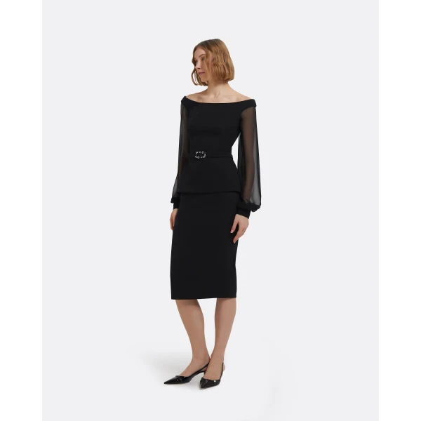 Breena Top In Black With Embellished Belt by Safiyaa ‚Äì luxury tops in Black available at Luxury Shoes 