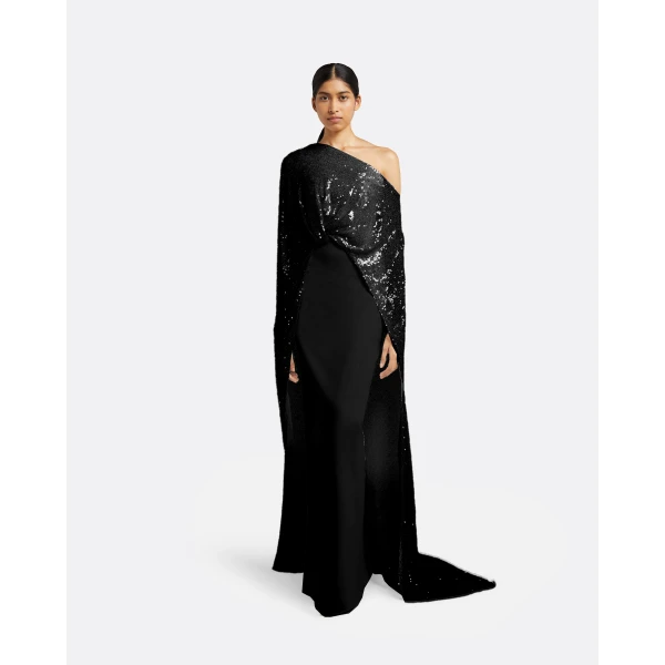 Cadenza Black Long Dress by Safiyaa ‚Äì luxury dresses in Black available at Luxury Shoes 