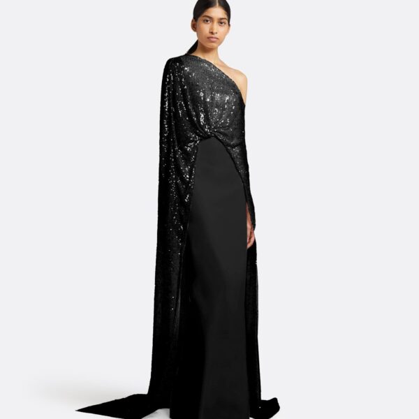 Cadenza Black Long Dress by Safiyaa ‚Äì luxury dresses in Black available at Luxury Shoes 