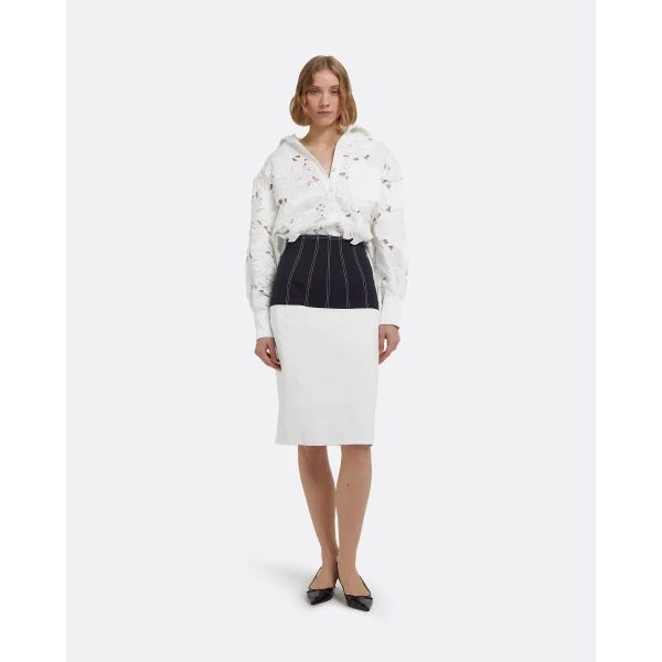 Gemma Skirt In Midnight Navy And Ivory by Safiyaa ‚Äì luxury skirts in Ivory available at Luxury Shoes 