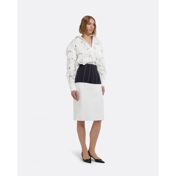 Gemma Skirt In Midnight Navy And Ivory by Safiyaa ‚Äì luxury skirts in Ivory available at Luxury Shoes 
