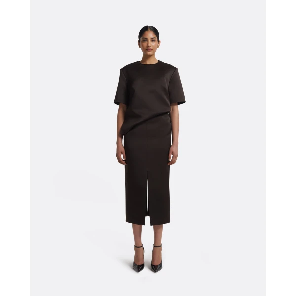 Grainee Skirt In Peat Brown by Safiyaa ‚Äì luxury skirts in Brown available at Luxury Shoes 