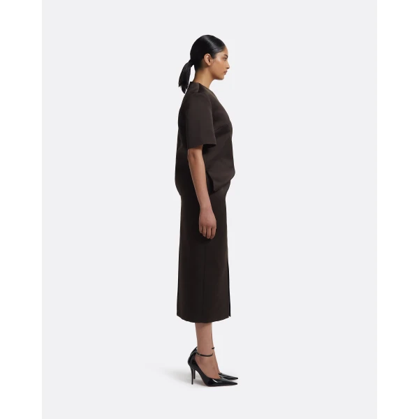 Grainee Skirt In Peat Brown by Safiyaa ‚Äì luxury skirts in Brown available at Luxury Shoes 