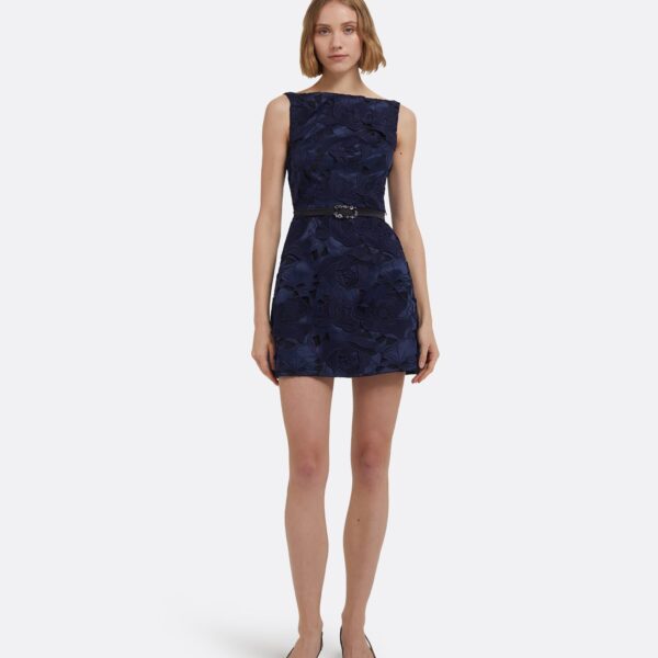 Gren Short Dress In Midnight Navy With Gunmetal Embellishments by Safiyaa ‚Äì luxury dresses in Blue available at Luxury Shoes 