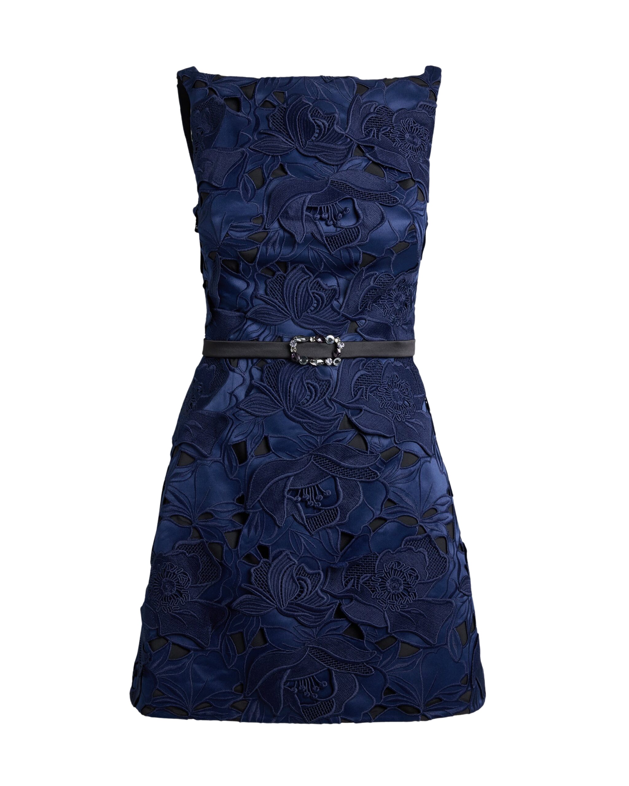 Safiyaa Gren Short Dress In Midnight Navy With Gunmetal Embellishments