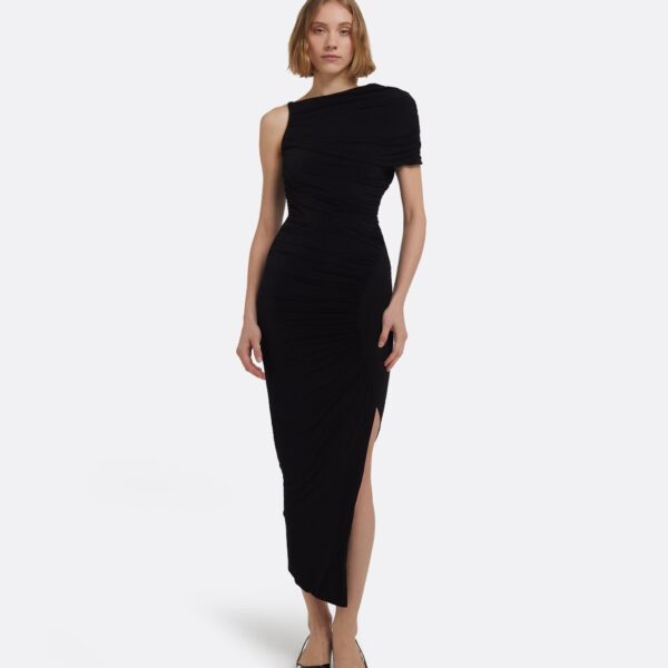 Ioni Midi Dress In Black by Safiyaa ‚Äì luxury dresses in Black available at Luxury Shoes 