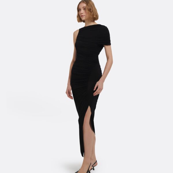 Ioni Midi Dress In Black by Safiyaa ‚Äì luxury dresses in Black available at Luxury Shoes 