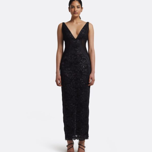 Kaya Midi Dress In Black by Safiyaa ‚Äì luxury dresses in Black available at Luxury Shoes 