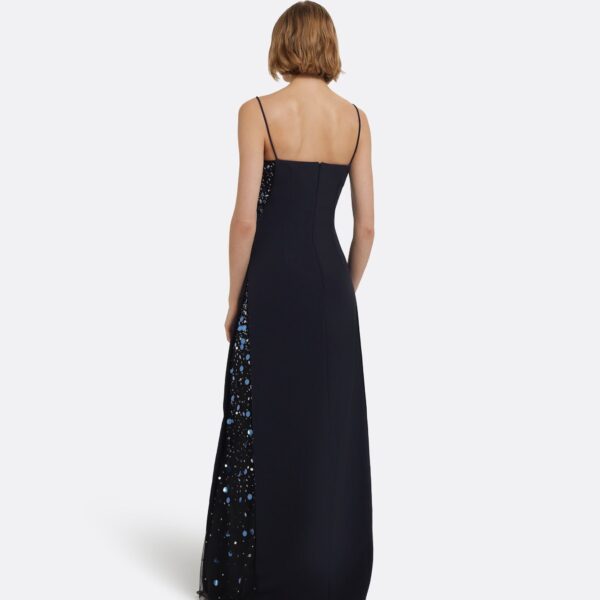 Leah Long Dress In Midnight Navy With Multi-Blues Embellishments by Safiyaa ‚Äì luxury dresses in Blue available at Luxury Shoes 