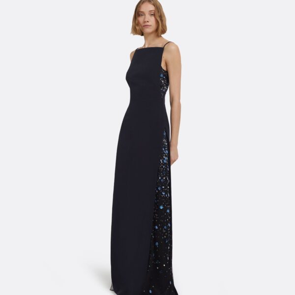 Leah Long Dress In Midnight Navy With Multi-Blues Embellishments by Safiyaa ‚Äì luxury dresses in Blue available at Luxury Shoes 