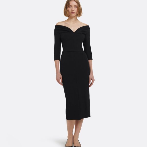 Linda Midi Dress In Black by Safiyaa ‚Äì luxury dresses in Black available at Luxury Shoes 