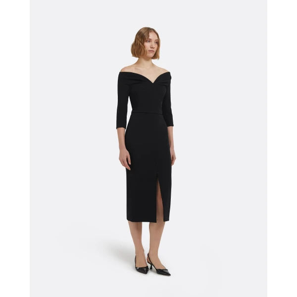 Linda Midi Dress In Black by Safiyaa ‚Äì luxury dresses in Black available at Luxury Shoes 