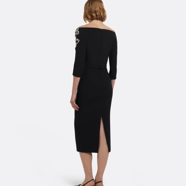 Linda Midi Dress In Black With Crystal Embellishments by Safiyaa ‚Äì luxury dresses in Black available at Luxury Shoes 