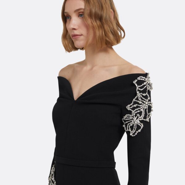 Linda Midi Dress In Black With Crystal Embellishments by Safiyaa ‚Äì luxury dresses in Black available at Luxury Shoes 