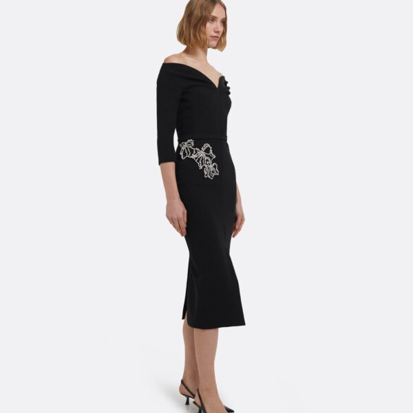 Linda Midi Dress In Black With Crystal Embellishments by Safiyaa ‚Äì luxury dresses in Black available at Luxury Shoes 