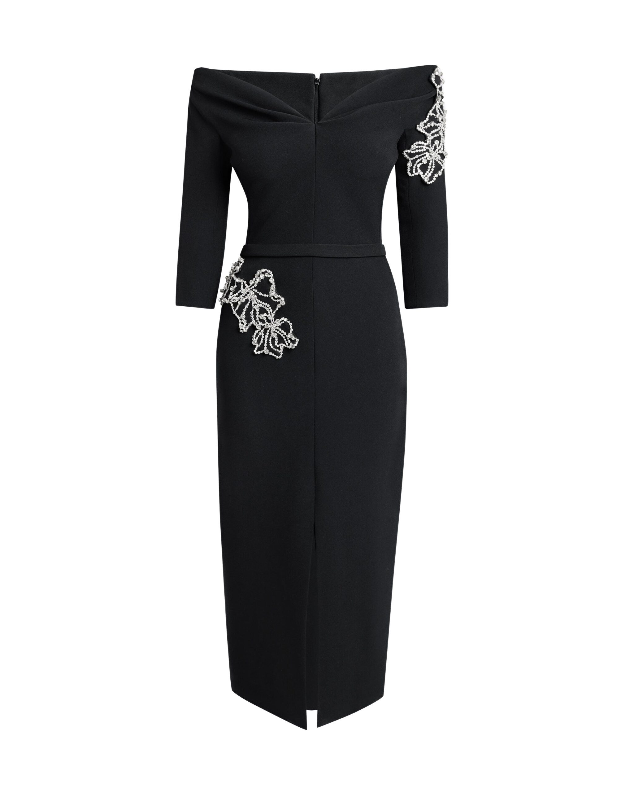 Safiyaa Linda Midi Dress In Black With Crystal Embellishments
