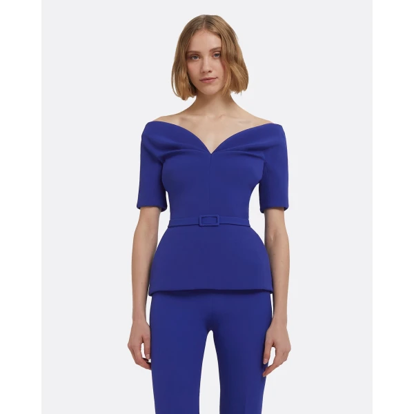 Lyddie Top In Skiathos Blue by Safiyaa ‚Äì luxury tops in Blue available at Luxury Shoes 