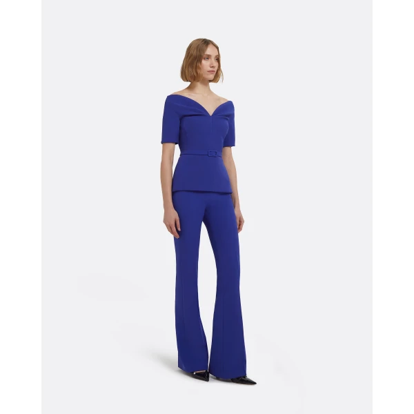 Lyddie Top In Skiathos Blue by Safiyaa ‚Äì luxury tops in Blue available at Luxury Shoes 