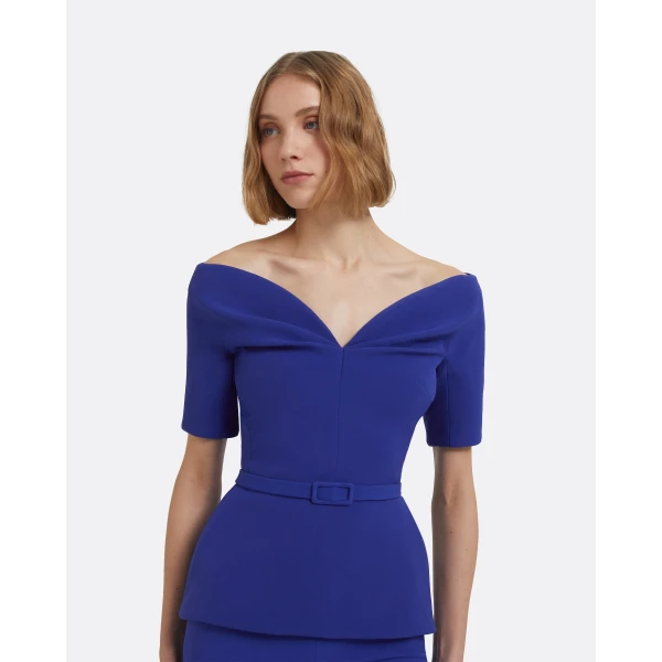 Lyddie Top In Skiathos Blue by Safiyaa ‚Äì luxury tops in Blue available at Luxury Shoes 