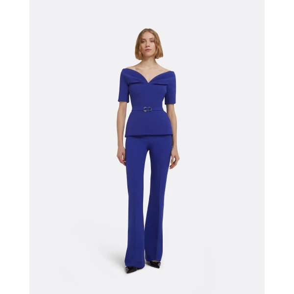 Lyddie Tops In Skiathos Blue With Multi-Blues Belt by Safiyaa ‚Äì luxury tops in Blue available at Luxury Shoes 
